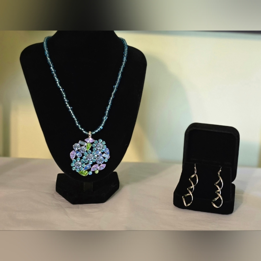 Lia Sophia Multi-color and Silver Necklace &‎ Earrings with Ethereal Iridescence